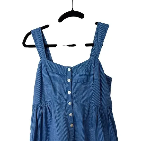 Madewell Tiered Button Front Midi Dress Blue Stripe Cotton 4P Petite Cottage - Picture 6 of 14